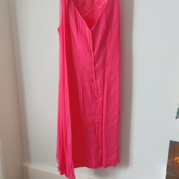 FoAt 1950-60s VINTAGE Salmon SILK CHIFFON Cocktail Dress w Attached Sheath - Picture 5 of 10